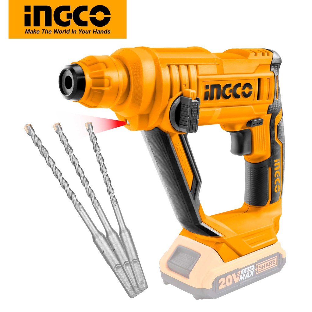 INGCO P20S 20V Lithium Ion Rotary Hammer Drill With 3pcs SDS Plus Drill