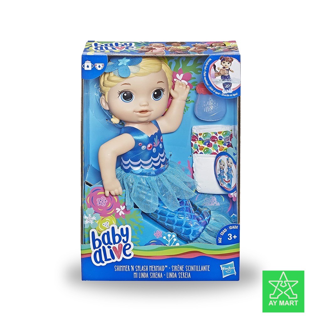 Hasbro Baby Alive Shimmer N Splash Mermaid Blonde Hair Bath Time Swim