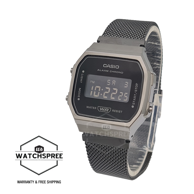 Casio Vintage Style Digital Black Ion Plated Stainless Steel Mesh Band