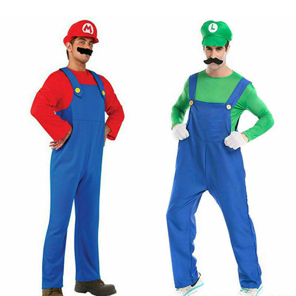 Adult Super Mario And Luigi Bros Mens Fancy Dress Costume Plumber New