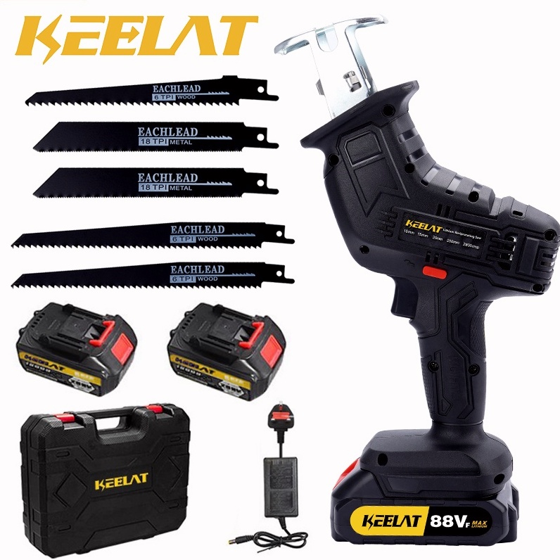 KEELAT 88v Cordless Reciprocating Saw Kit Outdoor Electric Saw With 4PC