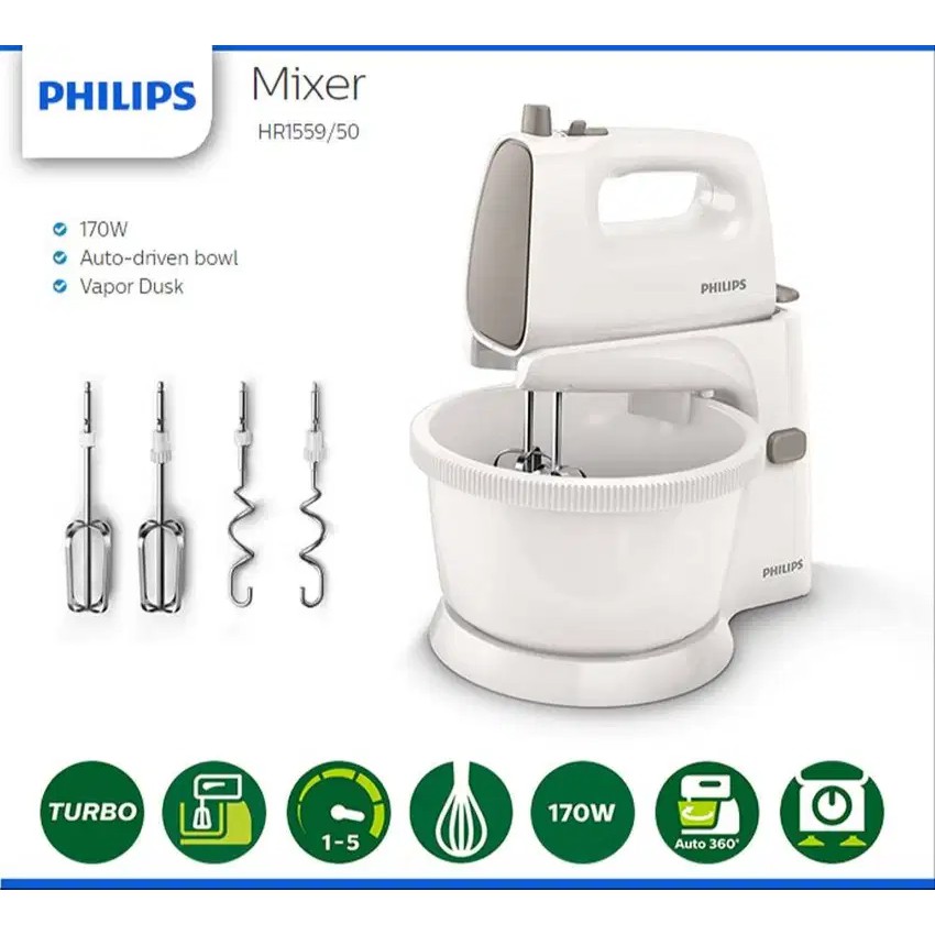 Philips HR1559 Daily Collection 5 Speed Cake Mixer 2 Litres 2 YEAR