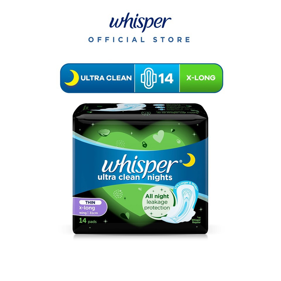 Whisper Ultra Clean Nights Sanitary Pad Extra Heavy Flow Thin Wings