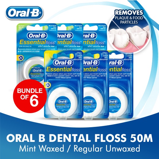 Bundle Of 6 Oral B Dental Floss Essential Floss Mint Waxed UnWaxed