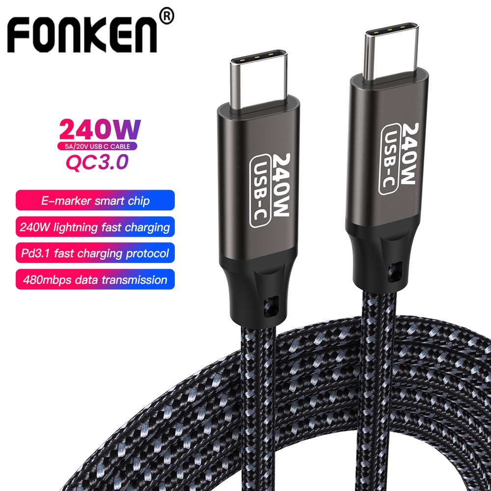 Fonken 240W USB Type C Cable Power Line PD3 1 USB C To USB C For M A C