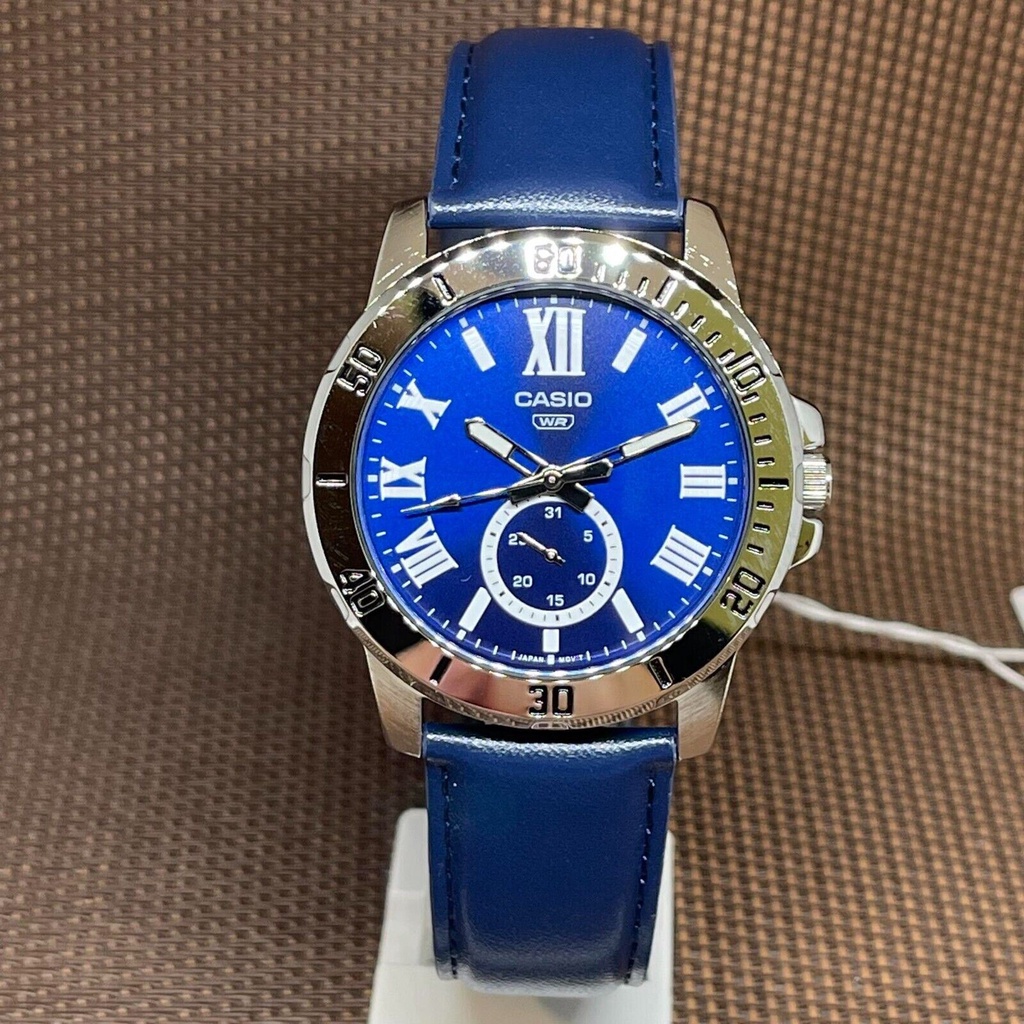 Casio MTP VD200L 2B Roman Numeral Blue Leather Analog Quartz Men S