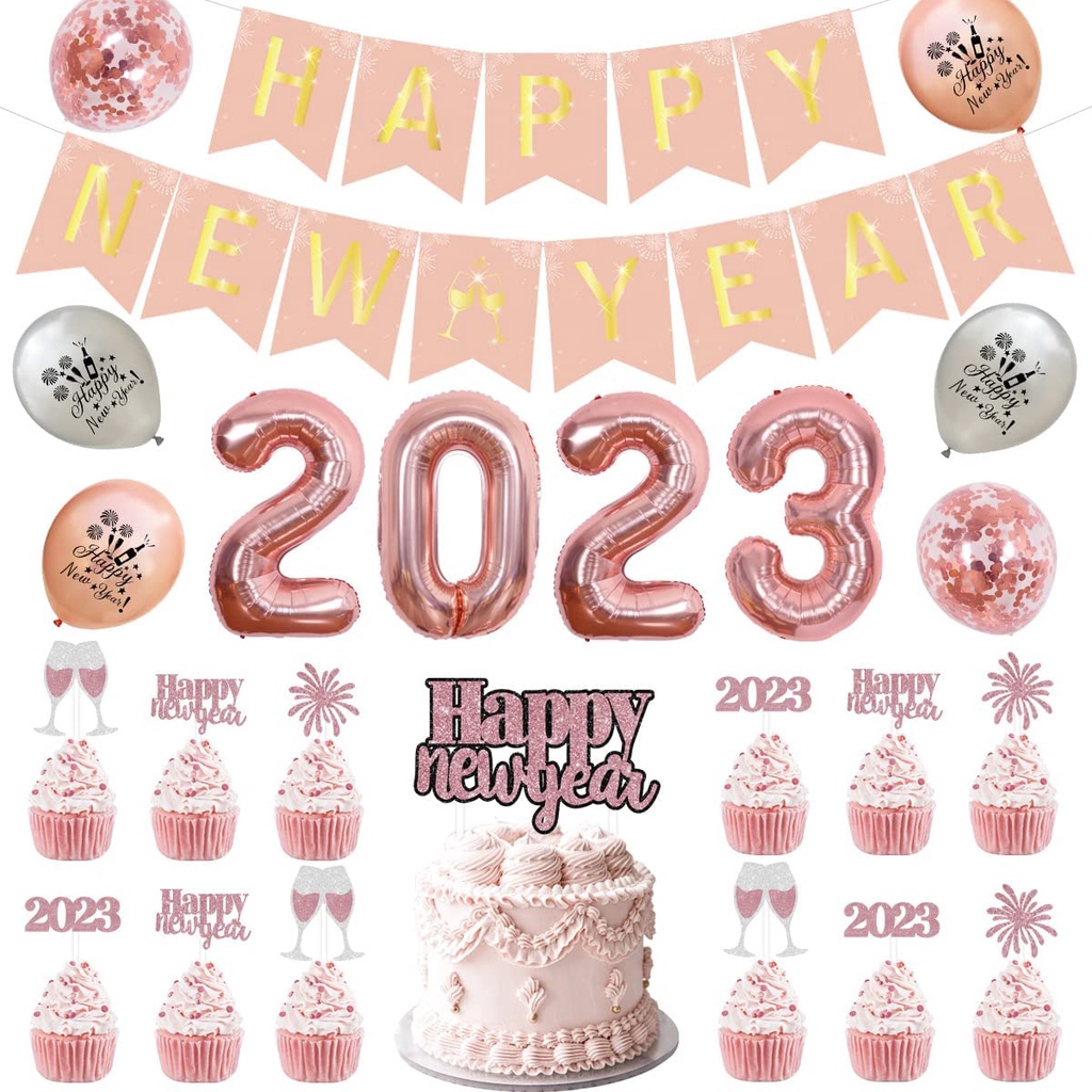 Cheereveal Happy New Year Decorations Rose Gold New Year Eve