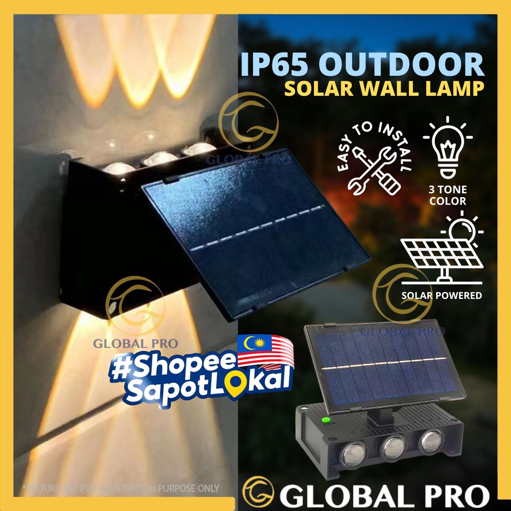 3 TONE IP65 Wall Lamp Outdoor Lampu Solar Outdoor Waterproof Lampu