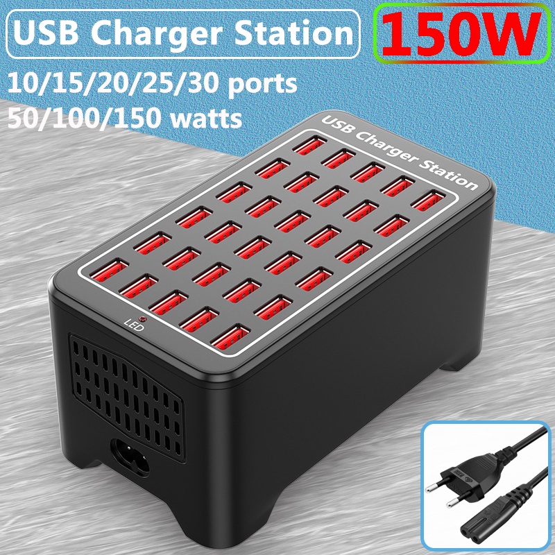 USB Charger 10 15 20 25 30 Ports HUB 150W Universal Wall Desktop Fast