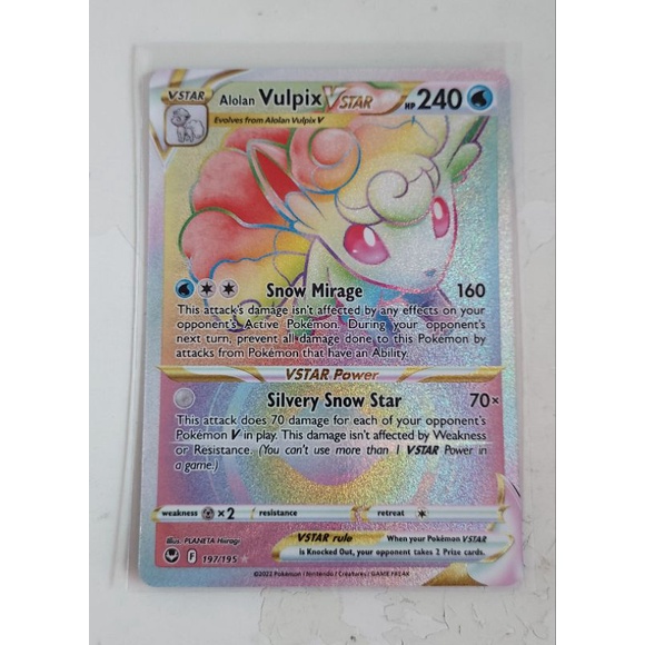 Pokemon Alolan Vulpix Vstar Hyper Rare Rainbow Silver Tempest Card