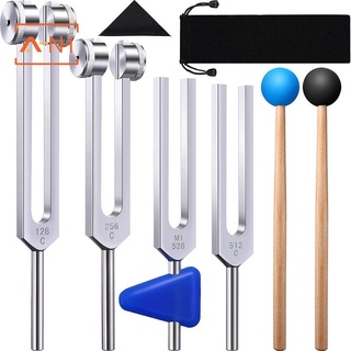 [A-NH]4 Pack Tuning Fork Set(128 Hz,256 Hz,512 Hz,528 Hz)with Tuning Fork Hammer for Sound Healing Sound Vibration Tools