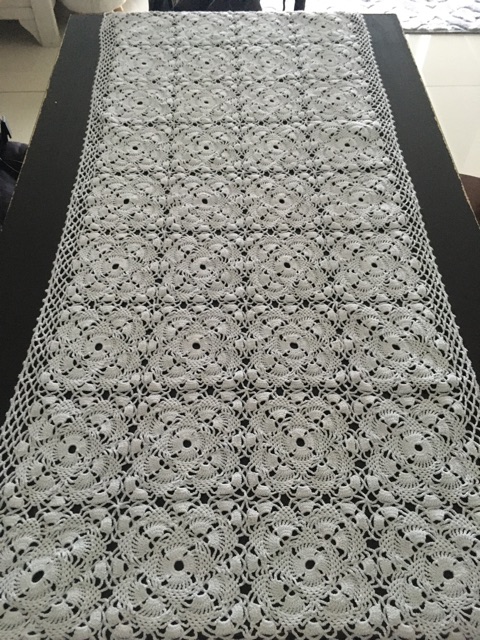 Handmade Crochet Tablecloth Table Runner Using Minlon Polly Wool Alas Meja Kait Jarum Satu Benang Minlon Polly Shopee Singapore