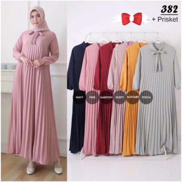 Paulina Plisket Gamis Plisket Fashion Muslim Pakaian Wanita Gamis Cantik Fashion Muslimah Lazada Indonesia