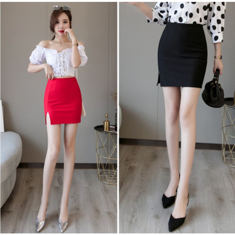 Women Plus Size OL Plain Split Pencil 