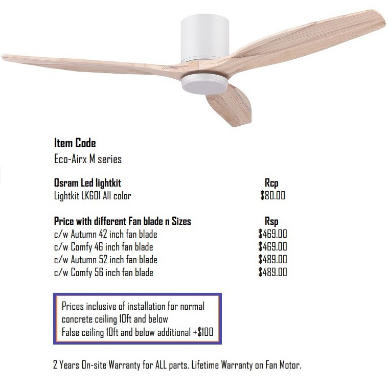 Eco Airx M Model Dc Motor Ceiling Fan Wooden Blades Osram Rgb