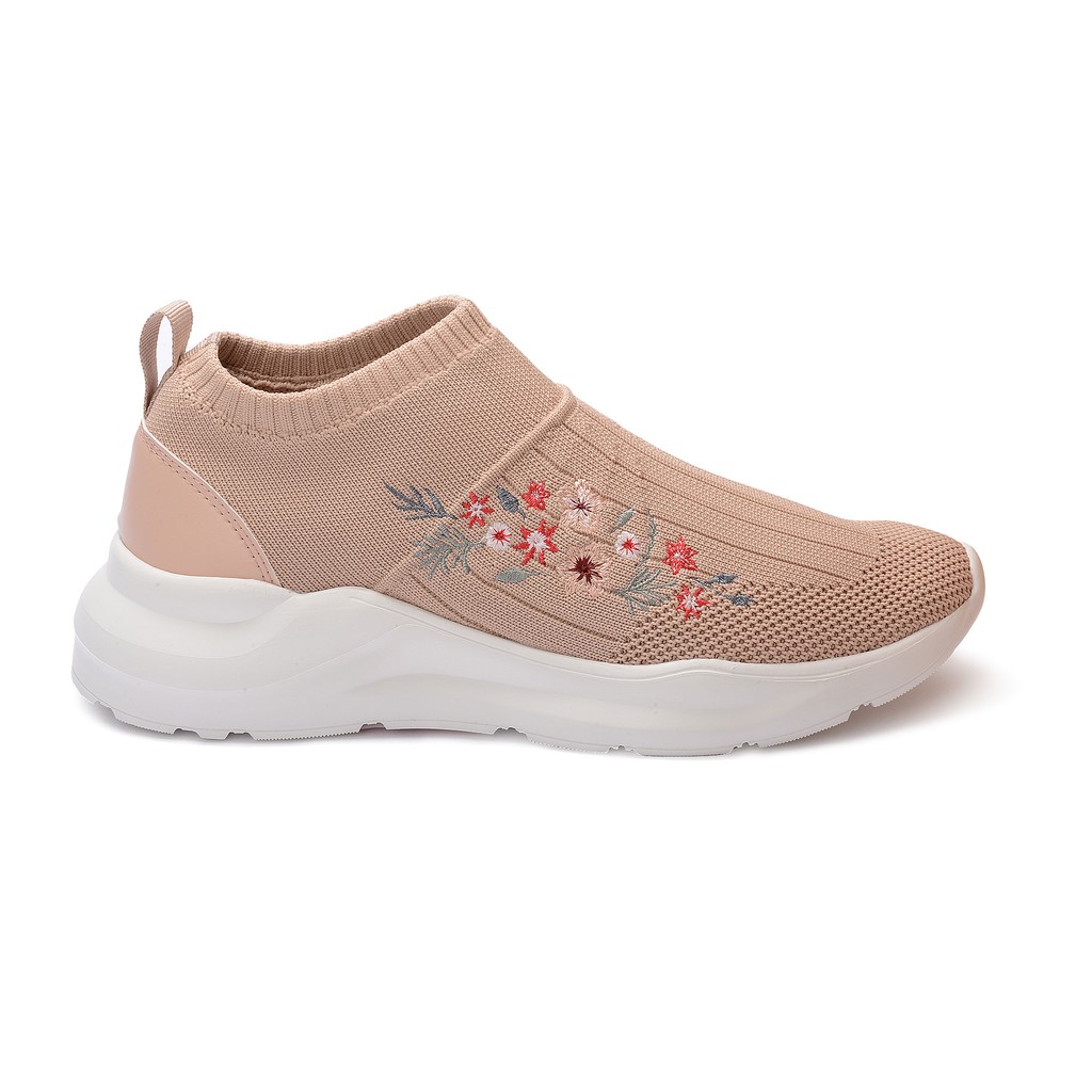 BATA Rucha Orange Ladies Floral Embroidered Sock Sneakers