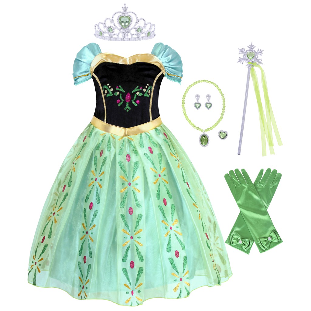 Girls Frozen Princess Anna Green Dress Kids Party Cosplay Costumes ...