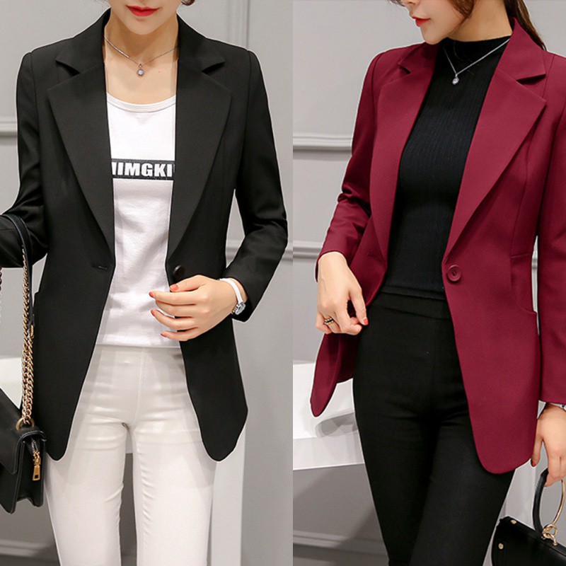 Office Fashion Button Blazer Office Lady Formal Blazers Long Sleeve Jackets Shopee Singapore