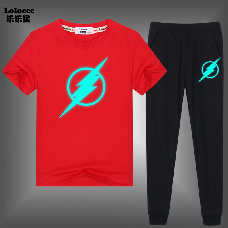 Boys Luminous The Flash Clothes Set Summer Short Sleeve T Shirt Pants 2pcs Outfits Kids Glowing Sports Clothing Set Shopee Singapore - roblox after the flash outfits