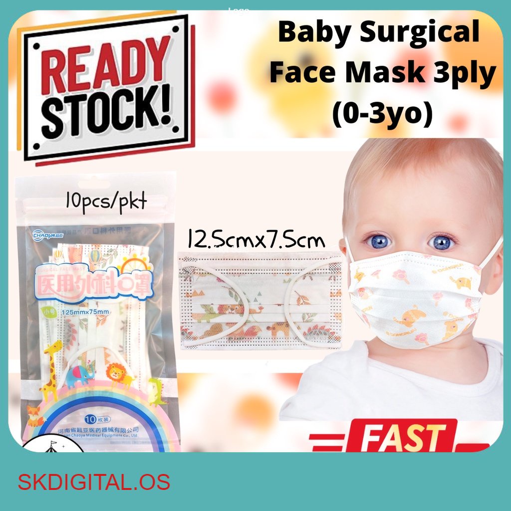 (03yo) 3ply Baby Surgical Face Mask Baby Toddlers Cartoon Disposable Face Mask (10pcs) Shopee