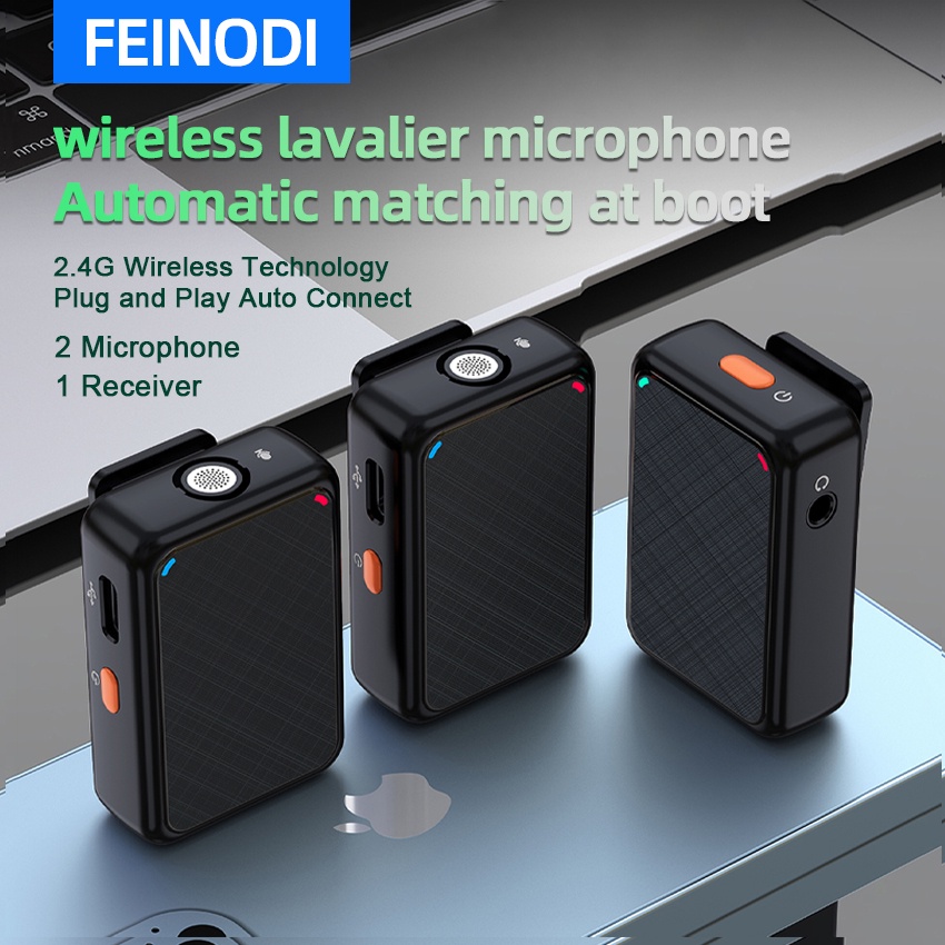 FEINODI Wireless Lavalier Microphone Smart Noise Reduction Condenser