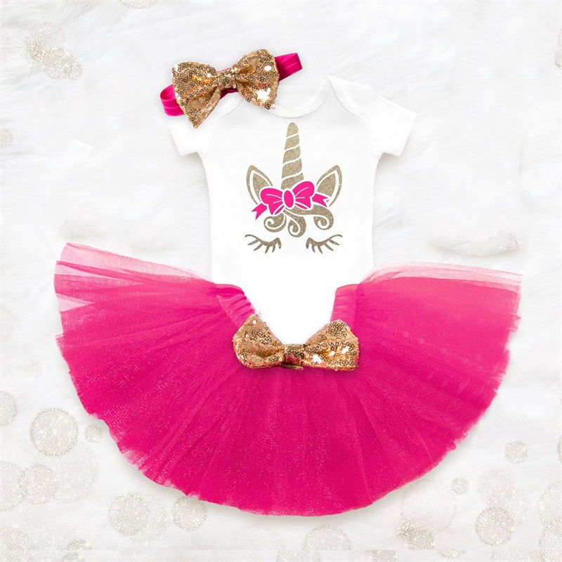 Headband 3PCS Outfit Set Newborn Baby Girl 1st New Year Clothes Happy New Year Romper Skirt
