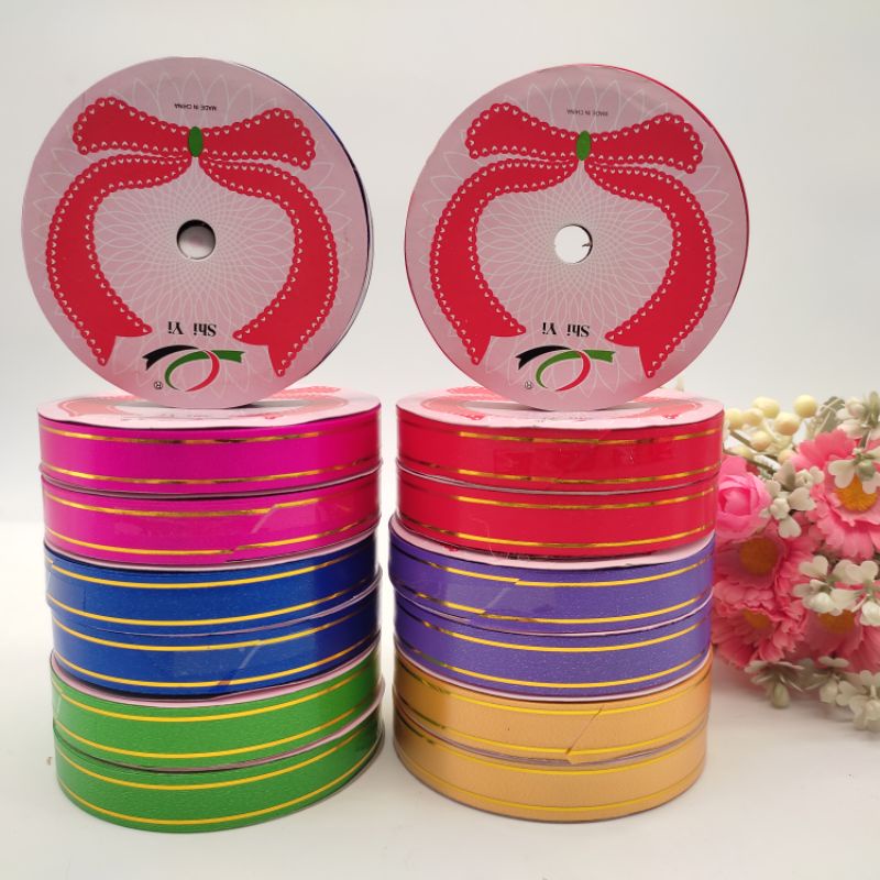 Pvc Ribbon With Gold Line 1 5cm X 30 Feet 900cm Shopee Singapore