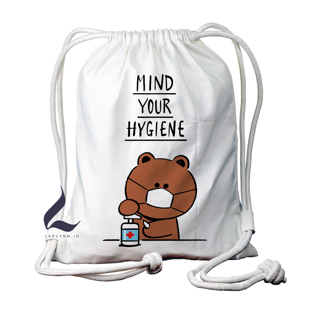Laelynn String Bag Premium Thick Canvas Drawstring Bag Multifunctional Custom Motif Bear Line Art Brl0108 Shopee Singapore