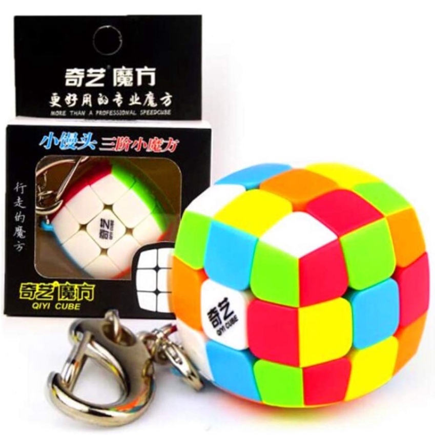 Rubik 3x3 Qiyi Stickerless Cube Key Chain. 3storey 3x3x3 Round