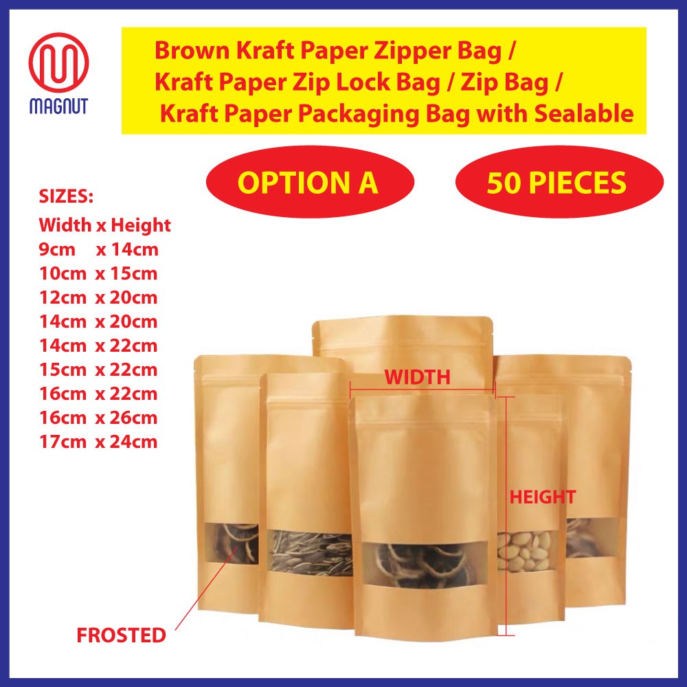 Download 50pcs Brown Kraft Paper Zipper Bag / Zip Lock Bag / Zip ...