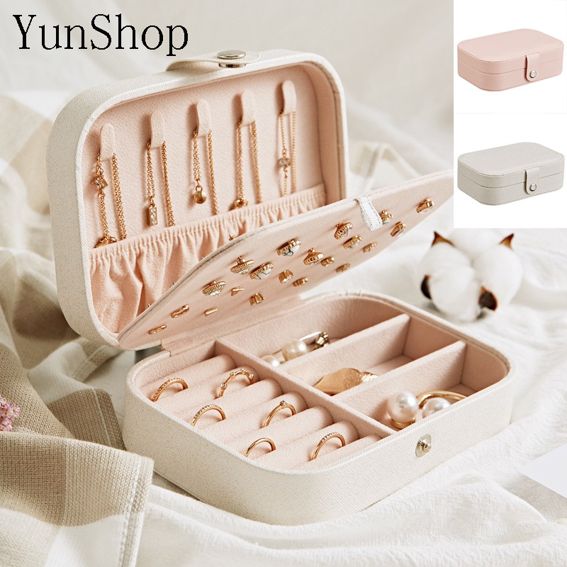 White Jewelry Box Case Small Travel Jewelry Organizer Box PU Leather Jewelry Storage Bags for Rings Earrings Necklace Bracelets Jewelry Gift for Women Girls 