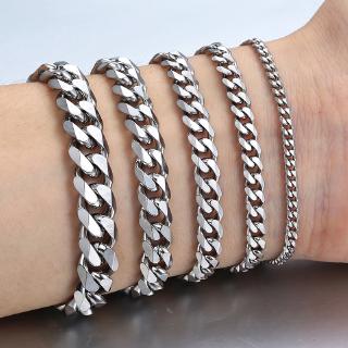 Image of Vnox 3-11mm Men's Bracelets Silver color Stainless Steel Curb Cuban Link Chain Bracelets Wholesale Jewelry Gift