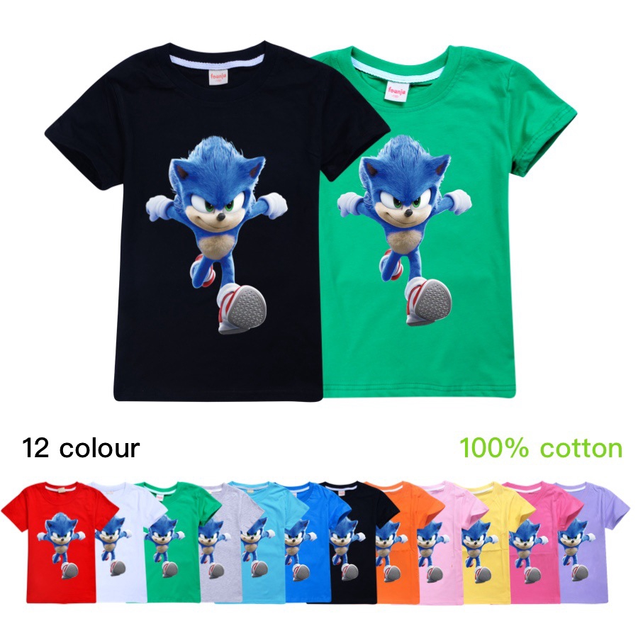Spot Baby Clothes Cartoon Movie Sonic The Hedgehog Print Boy Girls T Shirt Kids Summer Tops 100 Cotton Tee 4 15y Shopee Singapore - movie sonic roblox shirt
