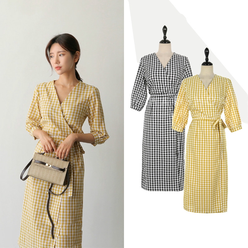 checkered midi dress