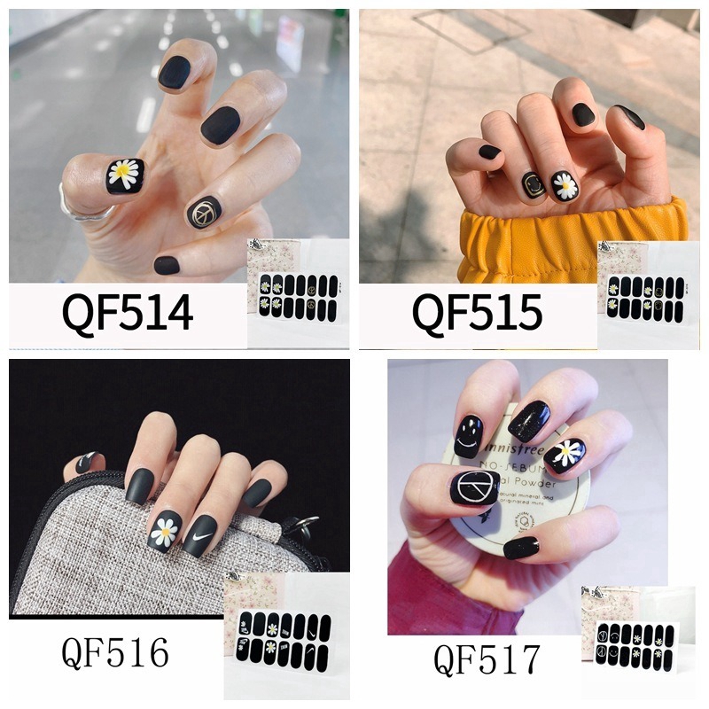 We Flower Cool Fashion Korean Black Daisy Nail Sticker Adhesive Diy Manicure Nail Art Full Cover Decals Shopee Singapore