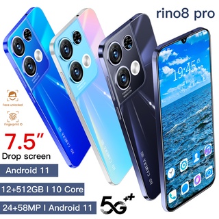 【NEW】 Rino8Pro  5G  Smartphone 7.5inch HD Full Screen 12GB+512GB Memory Camera 24MP+58MP telefon murah  Factory Selling