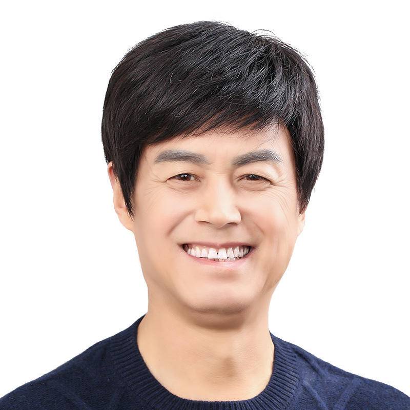 100 Human Hair Wig Male Short Hair Middleaged and Elderly Wig Real