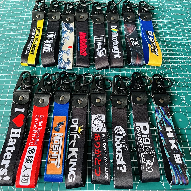 1Pcs JDM Style Key Ring Lanyard Tags Key Strap Tow Sides Thermoprint JDM Racing Car Motorcycle Keychain Accessories