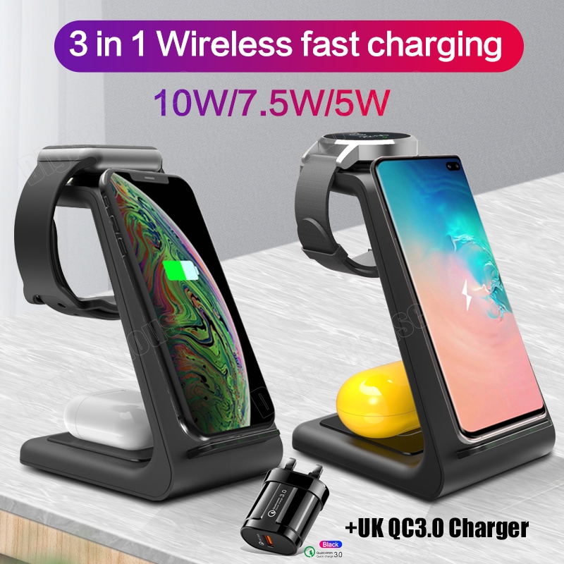 3 in 1 Wireless Charger 10W Qi-Certified Fast Wireless Charging Station ...