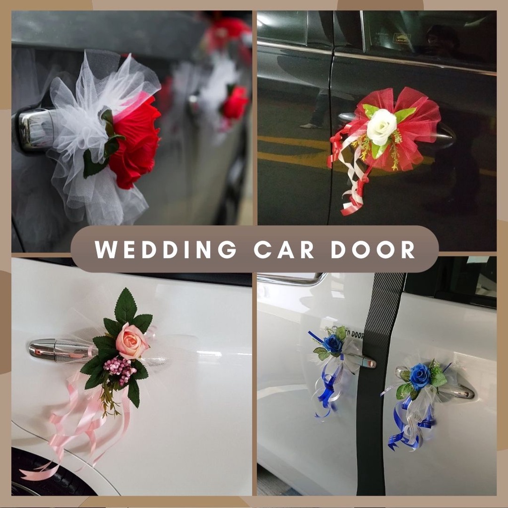 2pcs Ribbon Flower For Wedding Artificial Rose Car Decoration Mirror