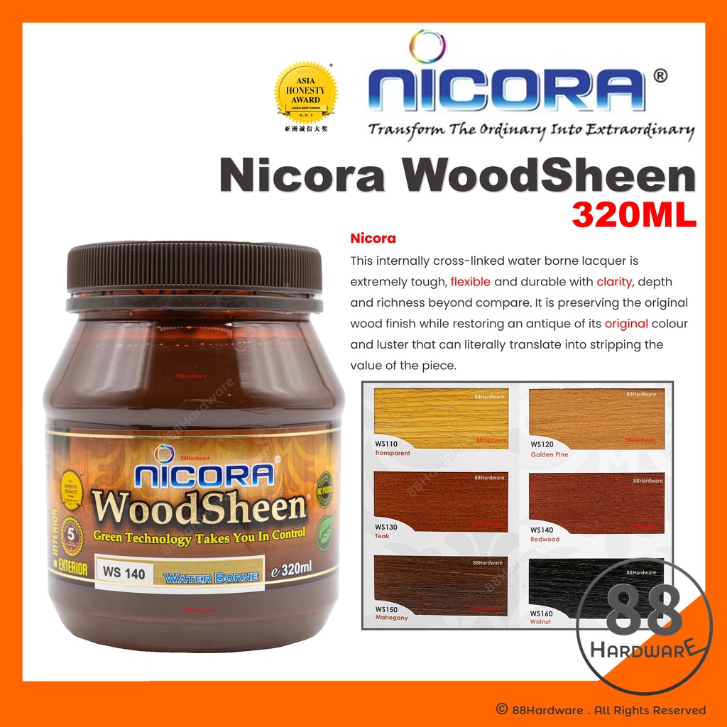 Nicora Woodsheen 320ML / cat kayu / wood varnish kayu / syelek kayu / cat kayu matte / wood
