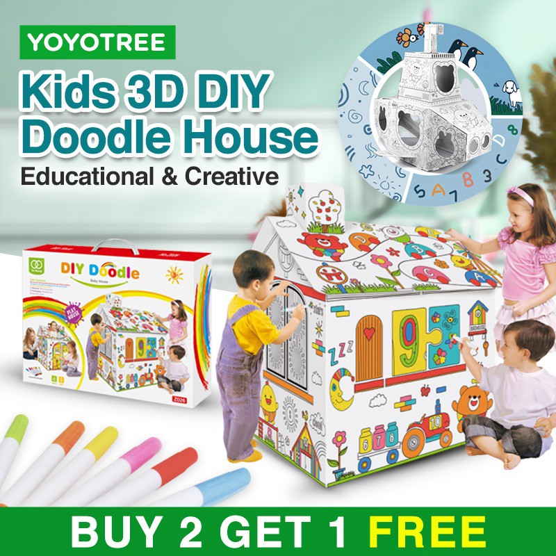 3D DIY Doodle House Painting Puzzle Drawing Cardboard Wearable Animals