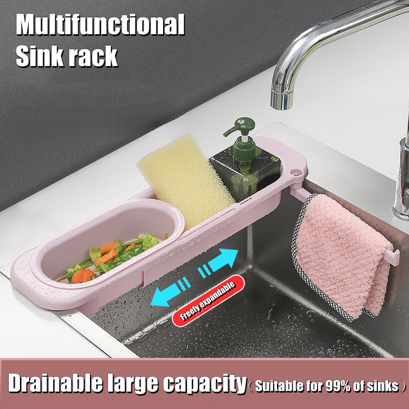 Telescopic Sink Shelf Kitchen Sinks Organizer Soap Sponge Holder Sink