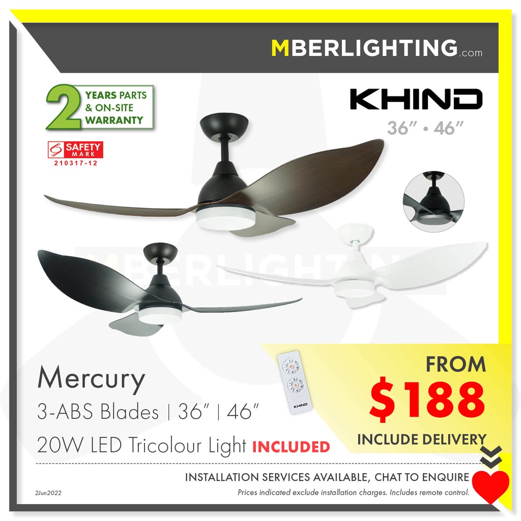 [Cheapest] KHIND Mercury 36/48inch 3ABSBlades DC Ceiling Fan With