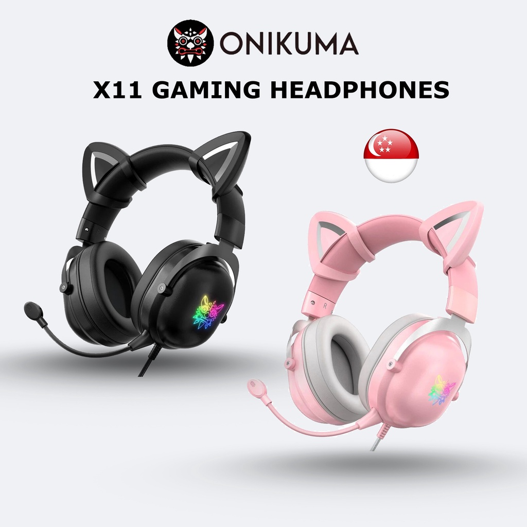 [SG] ONIKUMA X11/X10 Wired Cat Ear Gaming Headset Headphone Earphones with Mic Shopee Singapore