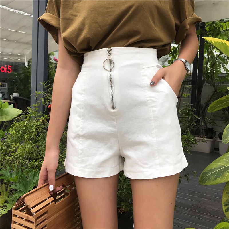 Women S Fashion High Waist Hot Shorts Women Summer Zipper Khaki Hot Ladies Shorts Women Hot Pants Sexy Wide Leg Pants Shopee Singapore