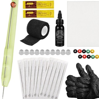 Image of [Kayla Computing Shop] Tattoo Hand Poke Pen Kit with 25 Needles Bandage Including Black Ink Artist