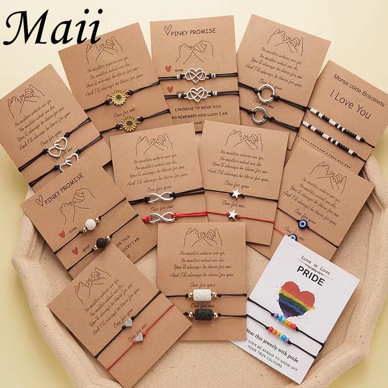 [Maii] 2pc/Set Charm Heart Bracelet for Friendship Couple Unisex Wish Jewelry (Set of 2pcs) B043