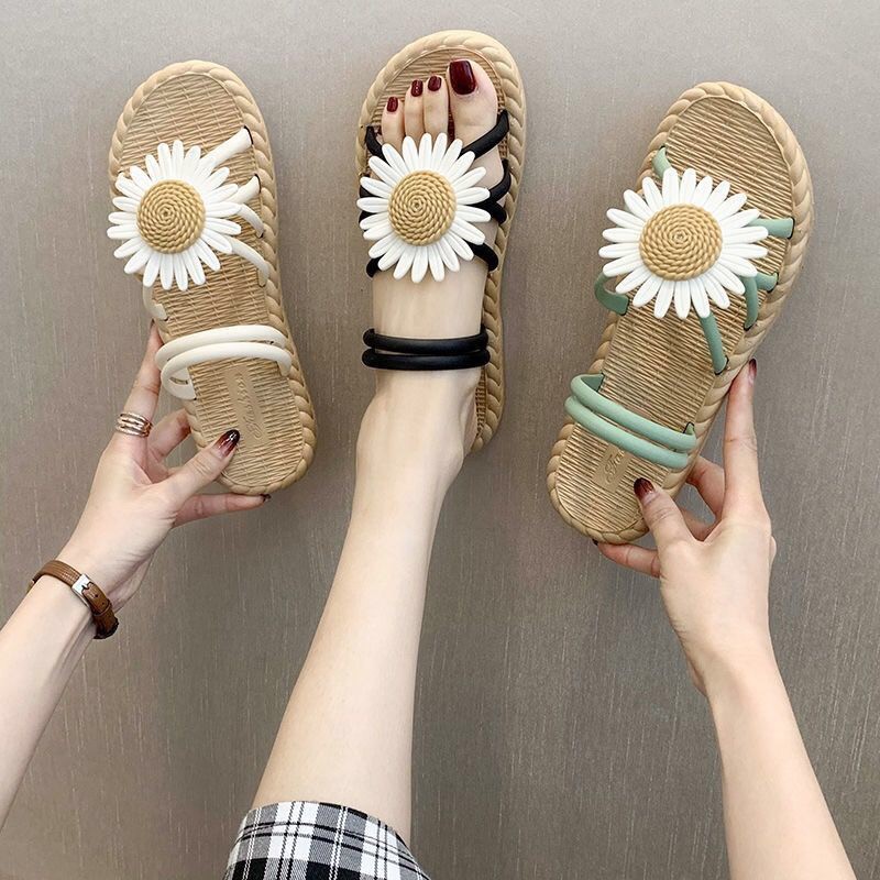 Roman Sunflower TikTok Korean Fashion Ins Beach Outdoor Sandals Slippers Shoes by Sugar Class