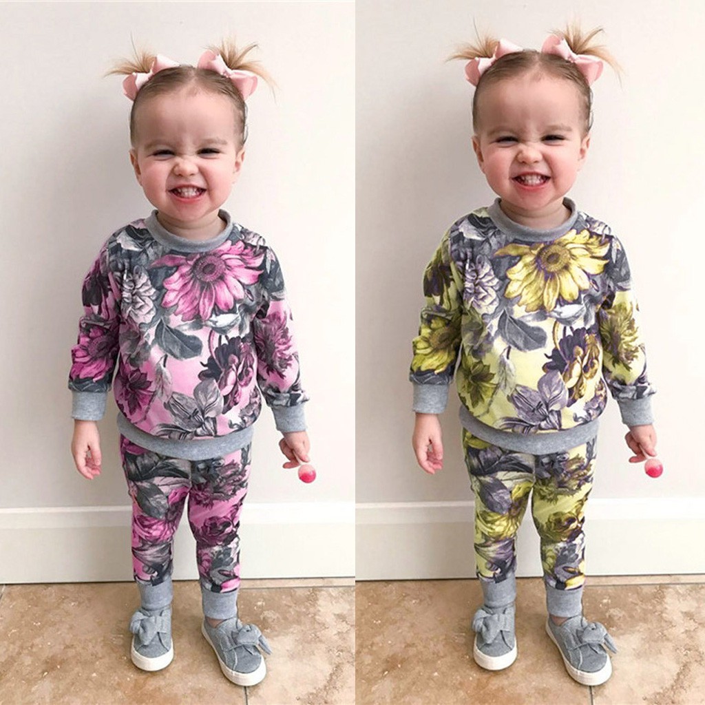 Floral Pants Leggings Autumnal Winter Outfits Clothes SHOBDW Newborn Baby Kids Floral Coat T-Shirt Tops Girls Clothing Sets 